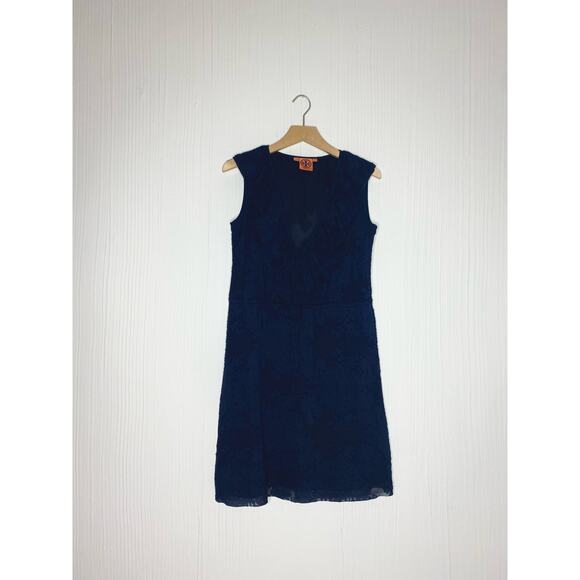 TORY BURCH Navy Sheer Floral Silk Ruffle Sleeveless Dress US 2 - Picture 9 of 14